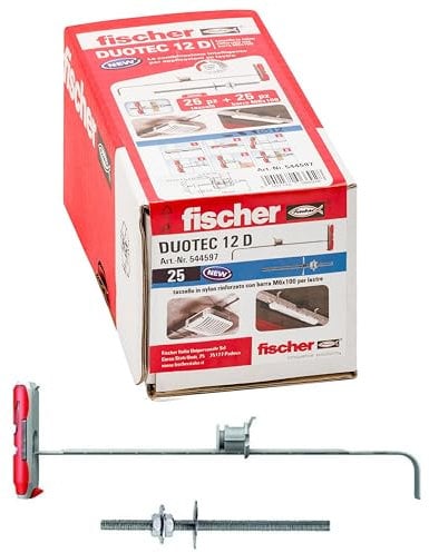 Fischer 544597 Duotec 12 - Chevilles pour placoplâtre avec barre M6, gris, 12 mm avec vis