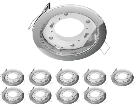 ledscom.de 10 Stück Deckeneinbauleuchte ZOBE, chrom glänzend, rund, 107mm Ø, 1x GX53 max. 25W