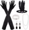FEPITO 8 Stück 1920er Flapper Great Gatsby Accessoires Set Fashion Roaring 20er Themenset mit Stirnband Kopfschmuck Lange schwarze Handschuhe Halskette Ohrringe für Damen（Set B）