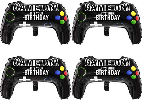 4 Packs Video Game Party Balloons, 23.6 x 15.7 Inch Game on Balloons Video Game Controller Aluminum Foil Balloon for Birthday Party and Game Party Decoration