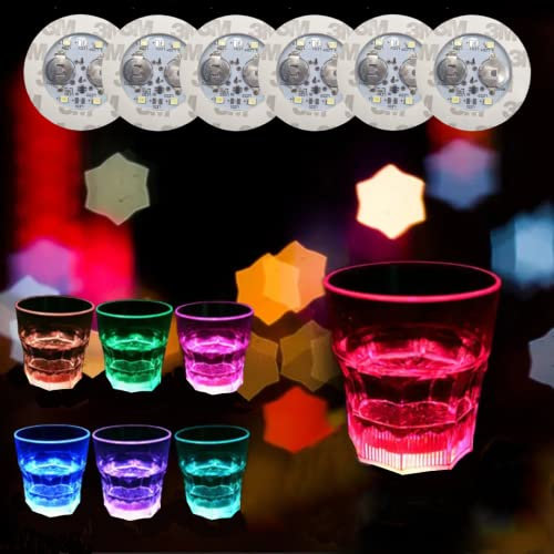 Lot de 6 dessous de verre lumineux à LED – À coller sur bouteille/verre – Parfait pour les fêtes, les mariages – Chaque sous-verre a plusieurs paramètres de couleur | Piles incluses