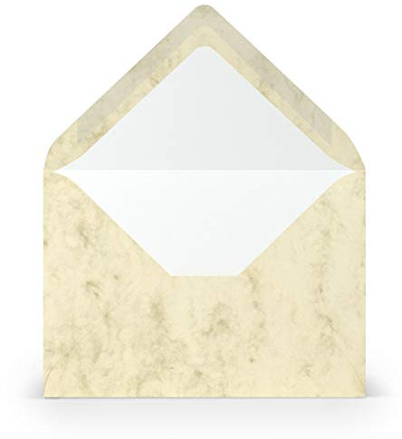 PAPERADO 50 Briefumschläge Chamois Marmora Marmoriert Marmor-Beige - 100 g/m² Kuvert Ohne Fenster 11,4 x 16,2 cm - Umschläge mit Nassklebung spitze Klappe