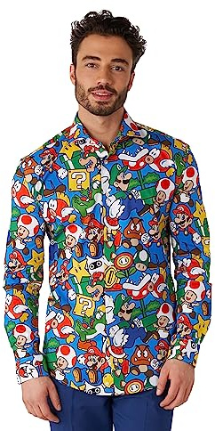 OppoSuits Herrenhemd - Offizielles Nintendo Super Mario™ Hemd mit Langen Ärmeln und Knopfleiste - Tailliertes Hemd - Langärmliges