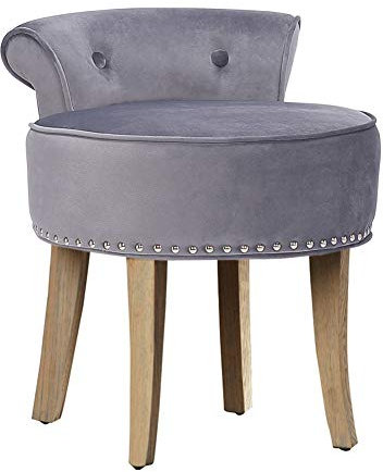 Warmiehomy Vanity Dressing Table Stool With Button Design, Low Back Velvet Dressing Table Chair With Nature Wood Leg,Small Guest Bedroom High Elastic Sponge Chair For Guest Room Hall 39*36*58cm Grey