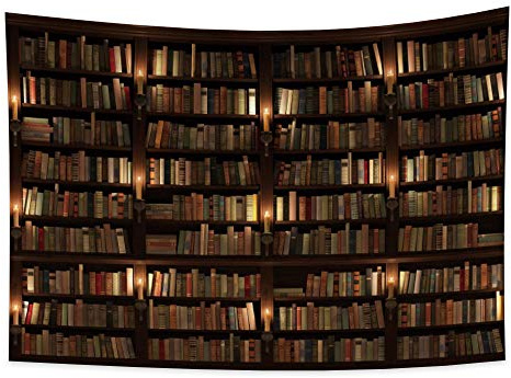 YONGFOTO 100x70cm Vintage Bücherregal Wandteppich, Alte Bibliothek Bücherregal Wandteppiche Holz Bücherregal Kerzenständer Kerzen Bücher Wandteppich für Wohnzimmer Wohnheim Dekor Sofa Teppich Decke