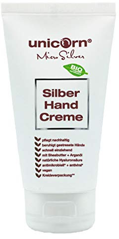 unicorn Handcreme mit Micro Silber 75ml - mit blumigen Duft - schnell einziehende Handcreme - natürlicher Bakterienschutz - Vegan- Biozertifiziert- in einer Kreideverpackung