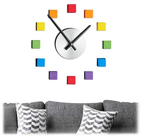 Relaxdays Wanduhr DIY, Uhr Wandtattoo zum Aufkleben, Zifferblatt Regenbogen, Größe variabel, Kinder- & Wohnzimmer, bunt