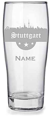 Bierglas mit Gravur 0,3l personalisiert mit Namen, tolles Geschenk für Papa Geburtstag - Motiv Stuttgart Skyline