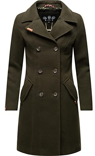 MARIKOO Damen Mantel in Wollmantel-Optik langer Trenchcoat mit Reversekragen Nanakoo XS-5XL