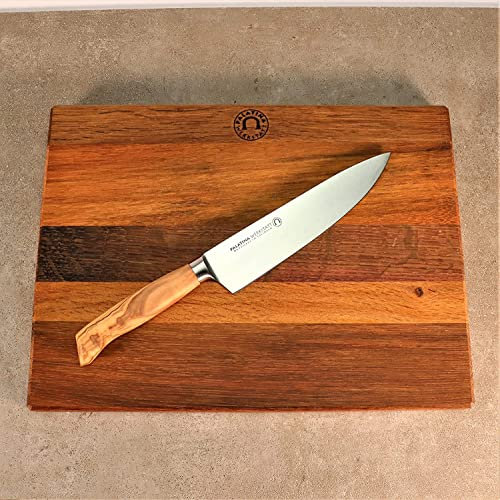 Palatina Werkstatt Cuchillo de serie Nakiri con mango de madera de olivo maciza, hoja de acero inoxidable de 16 cm (Nakiri + tabla de madera de 40 x 30 cm)