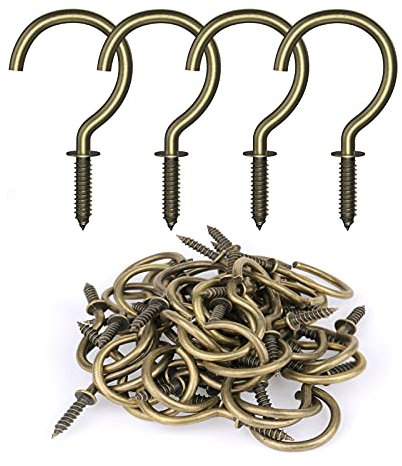 RELBRO Schraubhaken, Bronze, 3.8 cm, Tassenhaken, Schraubhaken, Metall, robuste Schraubbefestigung, Wandhaken, Pflanzenhaken zum Aufhängen von Pflanzen, Tassen, Utensilien, Windspiel, 50 Stück