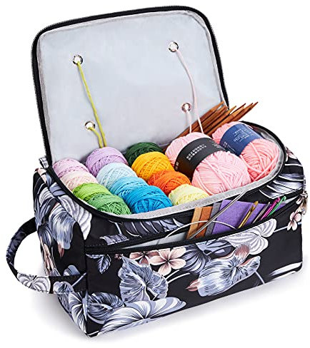 KALIDI Yarn Storage Knitting Bag Yarn Wool Crochet Hook Needles Accessories Organiser Holder Lightweight with Handle Strap