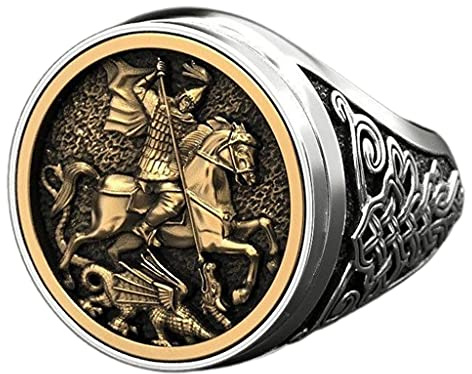 BMBN Ring, Neuheit Männer Siegelringe Saint George Portrait Römischer Soldat Ring Handgefertigt Einzigartigen Stil Schmuck Ring Geschenke Silber