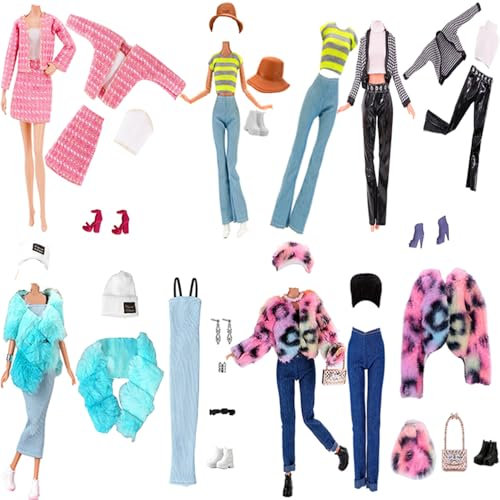 Lance Home® 5-teiliges Set mit Kleidung für Herbstkleider + Hose, modische Tasche, Hut, Mantel mit Wellenstich, für 29 cm Puppen, Zubehör, Babygeschenke, Weihnachtsgeschenke, Casual Style