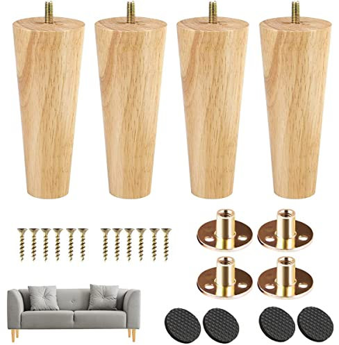 TAIANJI 10cm Möbelbeine Holz Tischbeine 4 Stück Möbelfüße Holz mit Montageplatten & Schrauben für Sofa Bett Schrank Couch Stuhl