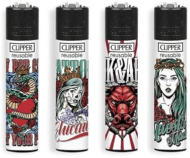 Clipper Feuerzeug 4er Set: (Hard Tattoo 2)