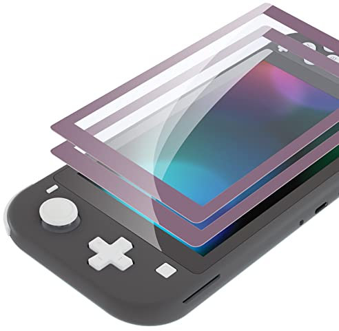 eXtremeRate Verre Trempé pour Nintendo Switch Lite, Protection d'écran pour Switch Lite Anti Rayures et Empreintes Digitales HD Transparent sans Bulles Incassable avec Bordure Violet