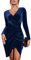 Zeagoo Damen Winterkleid Langarm Festlich Samtkleid V-Ausschnitt Enge Kleider figurbetont Cocktail Kleider Navy blau XL