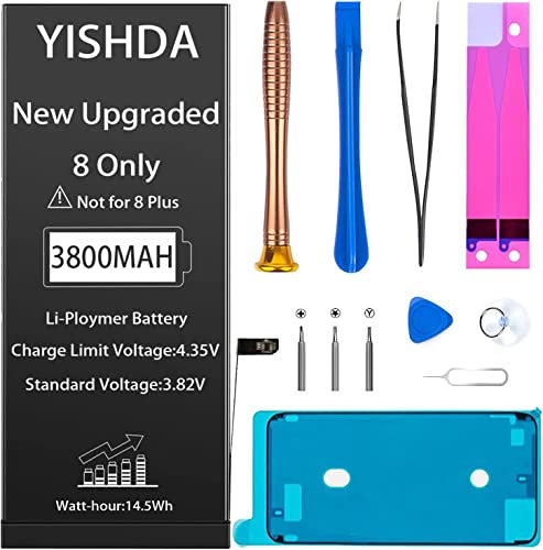 YISHDA Battery for iPhone 8, 3800mAh High Capacity Battery Replacement for iPhone 8 (A1863 A1905 A1906) with Professional Repair Tools Kit and Installation Manual…