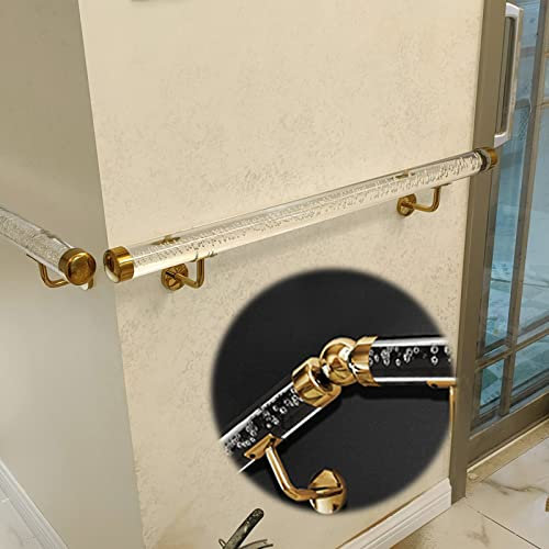 ADCUFF Handlauf Treppengeländer Indoor Modern, 1m 2m 3m 4m 5m 6m Treppen Handlauf Geländer Kit Acryl Transparent Rutschfester Haltegriff Mit Goldener Halterung, Wandmontiertes Rundrohr