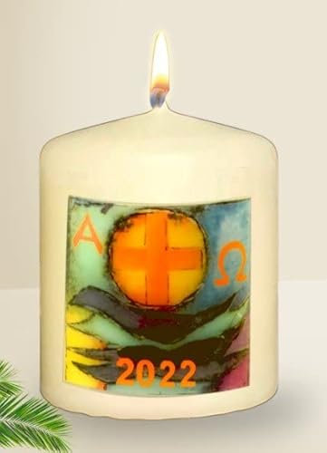 Kopschitz Osterkerze Kreuz, Sonne, A und O, Jahreszahl 60 x Ø 50 mm