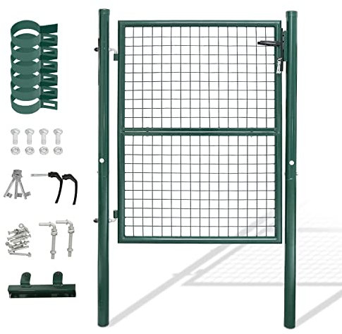 Gimisgu Cancello da giardino, 150 x 100 cm, in acciaio zincato, con maniglia per serratura e 3 chiavi, robusto e durevole, per tralicci di bastoni, porta d'ingresso, colore: verde