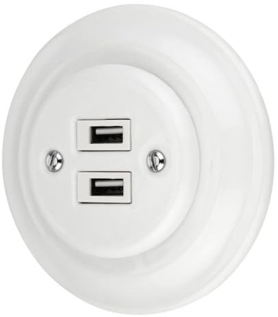 Unterputz Porzellan Retro USB Steckdose 2-fach, All-in-One, Serie PR1 weiß