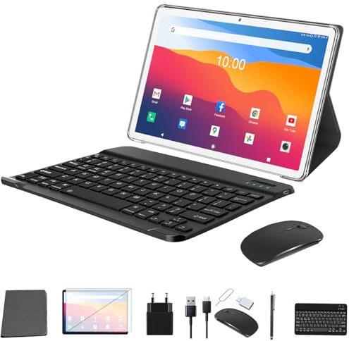 Tablet 10 Zoll 5G WiFi 2023 Neueste T610 1.8GHz Octa-Core, 128GB ROM (bis zu 1TB TF) 7000mAh, 13+8MP Kamera 1080P FHD Video, Android Tablett mit Tastatur Stift Hülle, BT5.0 GPS OTG GMS Silver