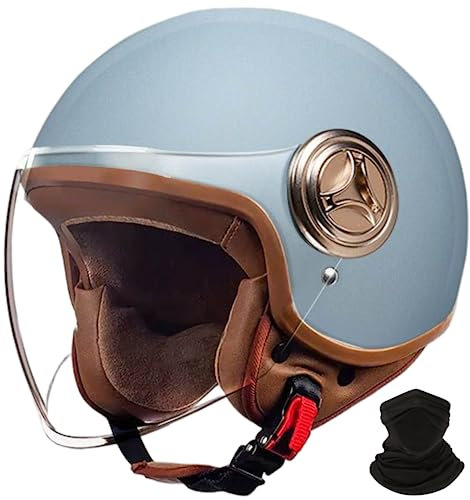 Retro-Motorradhelm, Rollerhelm mit Visier, offener halber Jethelm, Mopedhelm für Erwachsene Männer und Frauen, DOT/ECE-geprüft A,L 58-60cm