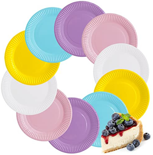 Platos de Papel para Fiestas - 50 Piezas DIY de Colores, Redondos de 7 para Postre - Vajilla para Celebraciones y Cumpleaños