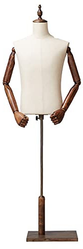 Vintage männlicher Schaufensterpuppen-Torso-Körper-Präsentationsständer für Hochzeitsgeschäfte, Einzelhandelsgeschäfte, Verstellbarer, mit dem halben Körper umwickelter Stoffpuppenständer mit