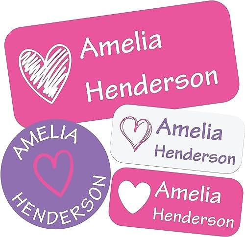 YINFEIAI Namensaufkleber - 160 personalisierbare Aufkleber zum Beschriften von Stiften, Schule-Etiketten & Kindersachen. Wasserfest & perfekt für Schule & Kindergarten (Hearts)