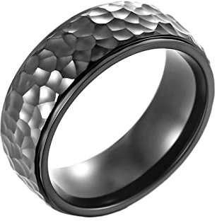 Ayoiow Ring Titan Herren Hammermuster Breit 8mm Schwarz Ehering