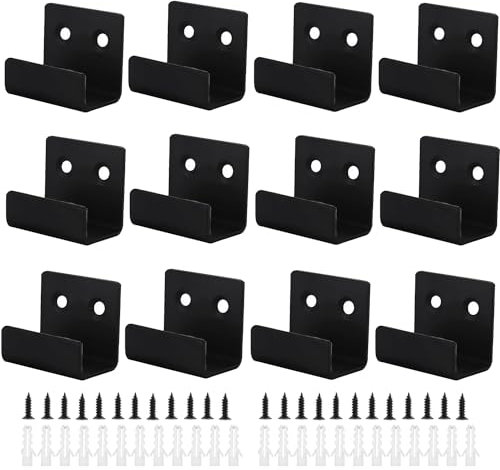 Keramikfliesen Wandhaken 12STK Wandhaken Halterung Display Wandhaken mit Schrauben Kaltgewalzter Stahl Schwerlast Haken Wand für Spiegel Hängende Bilder Küche Bad Garage(Schwarz, 21mm Innenbreite)