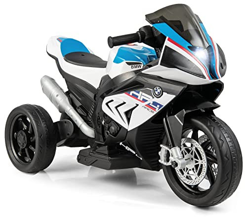 COSTWAY 12V Kids Electric Motorbike, Licensed BMW Ride on Motorcycle with Headlight, Music, Horn, MP3, USB Port, Battery Powered Vehicle Toy for 37-96 Months (White)