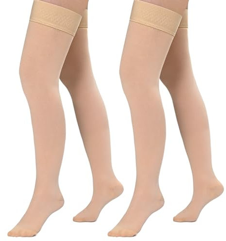Evolyline 2 Paar Medizinische Kompressionsstrümpfe Damen & Herren 20-30 mmHg, Klasse II Oberschenkel Lang Stützstrümpfe Kompressionssocken für Flugreisen Abgestufte Unterstützung bei Krampfadern