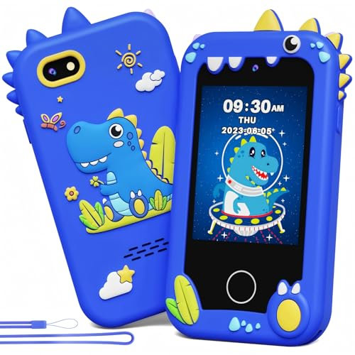 Kikapabi Kids Phone for Kid with Dual Camera, Toddler Educationl Kids Smart Phone for Age 3-8, Dinosaur Travel Toys for Christmas Birthday Gifts for 3 4 5 6 7 8 Years Old Boys (Blue)