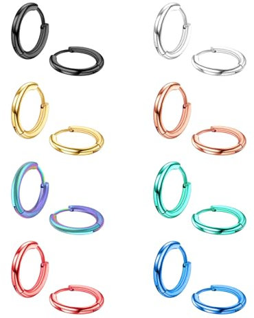 8 Paar Edelstahl Creolen Kleine Ohrringe Damen Hug Creolen Komfort Schlaf Creolen für Männer und Frauen Hypoallergener Ohrknorpel Spiralklappe Bewegliche Kleine Creolen Set Edelstahl Ring