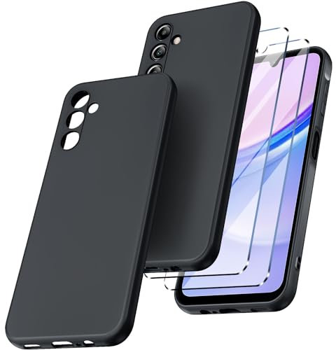 New&Teck - Funda para Samsung Galaxy A15 4G/5G + 2 Lentes de protección, Silicona líquida Suave TPU Bumper (Negro)