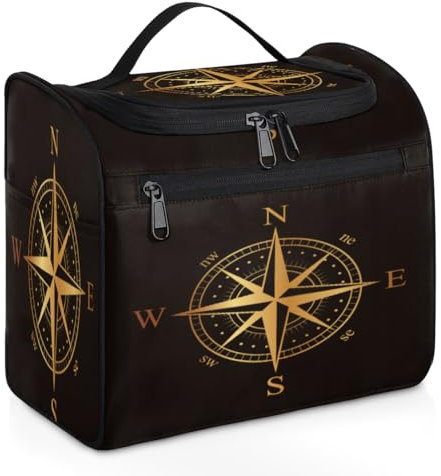 Compass Rose Travel Makeup Bag for Women Men Girls Boys, Compass 11.2 L Toiletry Wash Pouch Bag Hanging Toiletries Cosmetic Organizer Shower Bag