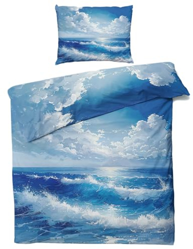 GEDAEUBA Bettwäsche 140x200 Meer - Blau Meer Bettbezug 140x200 2er Set, Wendebettwäsche und Kissenbezug 70x90, Weiche & Angenehme Mikrofaser Bettwäsche-Sets mit Reißverschluss
