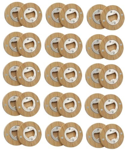 HOMEDEK Lot de 30 fours à bouteilles DIY en bambou de forme ronde, dessous de verre, aimant de réfrigérateur, autocollant de réfrigérateur, décoration de bar, réchaud à bière
