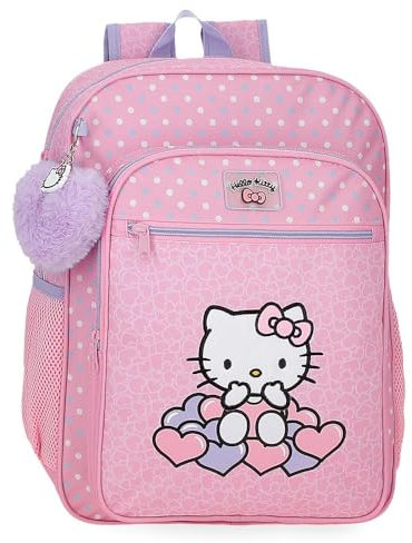 Hello Kitty Hearts & Dots, zaino scolastico, zaino per bambini rosa, realizzato in poliestere, scomparto principale con tasca interna, spalline larghe, ergonomiche e imbottite, blu, Zaino scuola