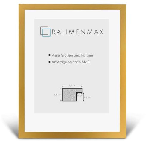 RahmenMax Skane Puzzlerahmen Bilderrahmen Posterrahmen 33,5 x 48,5 cm Gold Optik schlicht Passgenau Handgefertigt inklusive klarer Acryl Verglasung