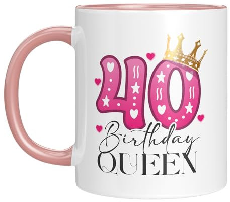 TassenTicker - Birthday Queen - Kaffeebecher - 40. Geburtstag - Jubiläum - runder Geburtstag - Geburtstagsgeschenk - Geschenkidee - Frauen - pink