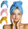 TKOLLI Mikrofaser Handtuch Haare, Mikrofaser Haarhandtücher Lange Locken Kopf Handtücher Schnell Saugfähig, Handtuch Haare Turban für Damen Kinder mit Knopf (Blauer See)
