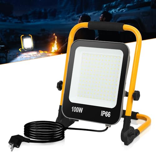 Jopassy Vielseitiger LED Baustrahler 4 x 100W, 10000 LM, IP66 Wasserdicht, 6000K Kaltweiß, Tragbar mit 3m Kabel und Faltbarem Ständer, Perfekt für Baustelle, Werkstatt und Outdoor-Aktivitäten