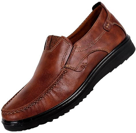 Herren Schuhe Leder Mokassins Weich Slip On Loafer mit Gummisohle Comfort Schuhe für Bootsschuhe Männer Casual Driving Loafers Lack-Slipper rutschfest Business Penny-Loafer-Schuh