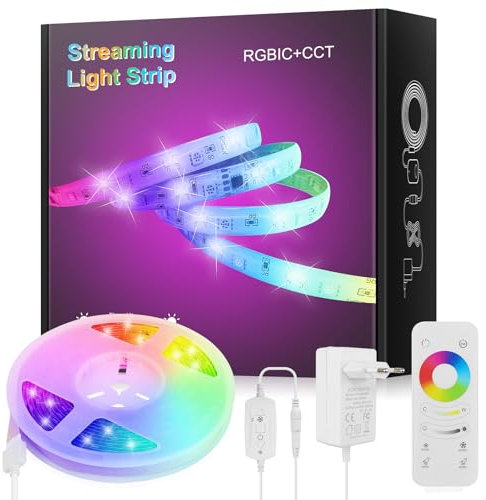 RGBIC LED Streifen 5m, Bluetooth Smart, Dimmbar, Musik Sync, für Gaming, Party & Küche