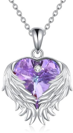 ONEFINITY Engelsflügel Halskette 925 Sterling Silber Herz Kristalle Anhänger Flügel Halskette Engelsflügel Schmuck Geschenk Für Frauen